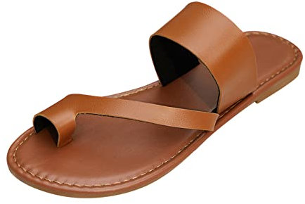 Pantuflas de moda 2024 para mujer, zapatillas de verano de color sólido, con puntera plana, sandalias casuales para calentar el microondas, Brown, 39.5 EU