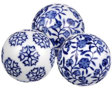 Amosfun 3Pcs Blue and White Ceramic Decorative Balls 2-Inch Porcelain Ornaments for Home Decor Centerpiece Bowls and Fish Tanks