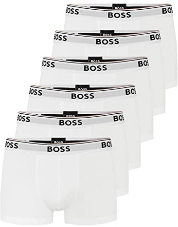 BOSS Herren Power Boxer Trunks Unterhosen Cotton Stretch 6er Pack, Farbe:Weiß, Wäschegröße:XL, Artikel:-100 White