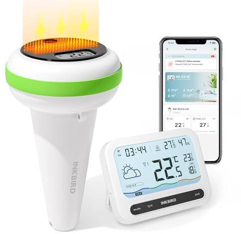 Inkbird Solar Termómetro Piscina WiFi,IBS-P03R Termómetro Piscina Flotante con IM-03-W Pasarelas,Impermeable IP68,Exportación de Datos,Control APP,Monitor de Temperatura para Piscina,Spa,Estanque