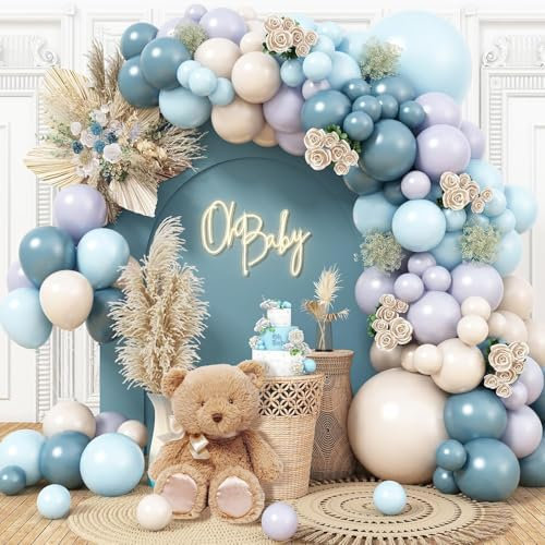 Luftballon Girlande Blau Beige, Retro Staubig Blau Weiß Pastell Blau Weißsand Latexballons, Schieferblau Beige Boho Ballon Girlande Set für Junge Babyparty Brautparty Geburtstag Hochzeit Party Deko