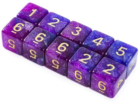 Yourandoll 10 Stücke Polyedrische D6 Würfel (1-6) Acryl Dice for RPG MTG DND Tischspiele (Sternenhimmel Lila Blau)