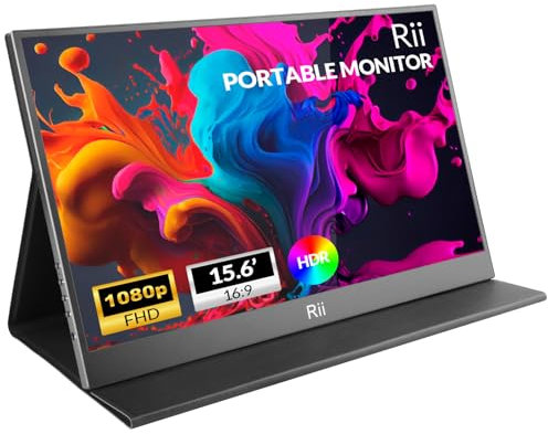 Rii Portable Monitor,15.6 1920×1080 FHD IPS Laptop Screen Extender with Kickstand,Ultra-Slim,Computer Monitors Compatible with Laptop/PC/Mac/PS4/5/Xbox/Switch-USB C & HDMI Connection.