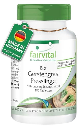 Fairvital | Comprimés d'herbe d'orge bio - 180 comprimés - Haute biodisponibilité - qualité contrôlée et haute dose - 100% végétalien - Made in Germany