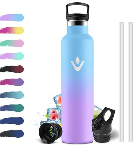 Borraccia Acciaio Inox 1 Litro, Bottiglia Termiche con Cannuccia, Isolamento Sottovuoto, Borraccia Termica Riutilizzabile, a Prova di Perdite, senza BPA, Termos per Scuola, Gimnasio, Campeggio
