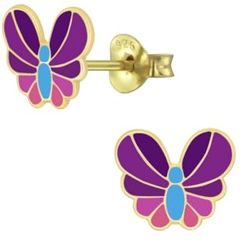 Monkimau Mädchen Ohrringe Schmetterling | Ohrstecker aus 925 Sterling Silber | Kinderohrringe hypoallergen