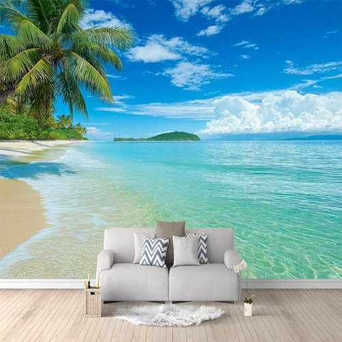 WHUOEUCO Papel Pintado 3D Paisaje Tropical Con Palmeras De Playa 350x256 cm Fotomurales Tejido No Tejido Papel Tapiz Grande Murales Fotográfico Moderno Decoración de Paredes