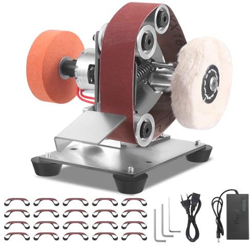 Mini Bandschleifer, Bandschleifer Elektrisch 7 Einstellbare Geschwindigkeits, Kleiner Schleifer Schärfer Poliermaschine mit 20 Schleifbänder Geliefert für Messermachen Holz Metallbearbeitung Handwerk