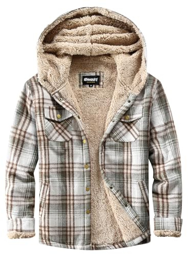 Elesuit Women's Fleece Flannel Jacket Plaid Sherpa Lined Jacket Long Sleeve Button Down Hooded Jackets for Women