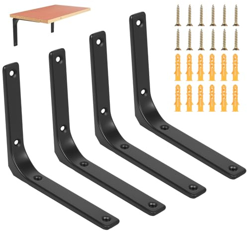 RunXinDa4 Pack Black Heavy Duty Shelf Brackets 150x125mm, Floating Shelf Corner Braces 90 Degree Metal Brackets for Wall Mounted Shelves Cabinets (4pcs-150x125mm(Black))
