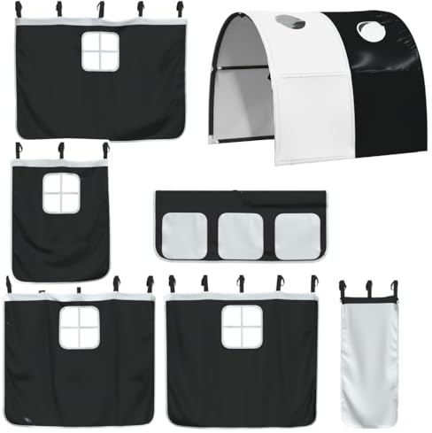 Tomostar Vorhang für Hochbett, Himmelsvorhang, für Etagenbett, Kinder, mit Tunnel, Weiß und Schwarz, Polyester