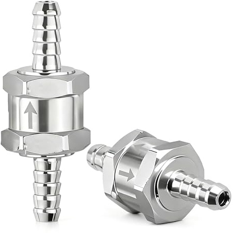 Rückschlagventil für Kraftstoff, 8 mm, Einweg-Kraftstoff aus Aluminium, für Benzin, Diesel, Öl, Wasser, Chrom, Auto-Vergaser, Niederdrucksysteme (Silber, 2 Stück)