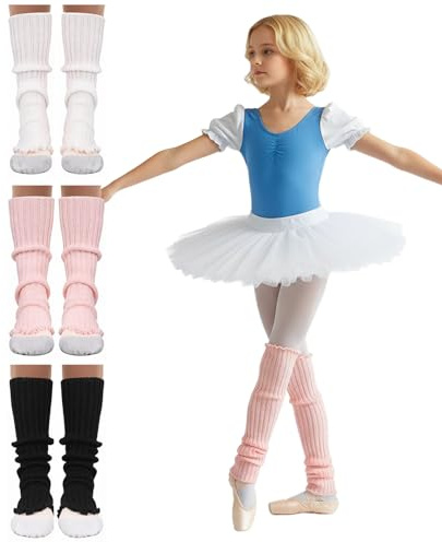 KUNAL 3 Pairs Ballet Leg Warmers for Girls, Soft Ankle Warmers for Girls Yoga Dance, Fashion Knitted Long Socks Teens Women Fall Winter Gifts (Black & White & Pink)