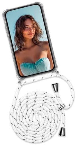 ONEFLOW Handykette für Google Pixel 10 Pro Hülle mit Band, Handyhülle mit Kette abnehmbar, Handyband zum Umhängen, Handy Umhängeband Lange Handykordel, Twist Case – Weiß Silber