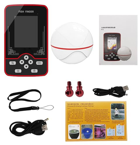 POENVFPO Ecoscandaglio Ecoscandaglio Wireless, Portatile Portatile con Schermo a Colori da 2,6 Pollici per la Pesca in Barca in Kayak (125KHz F13)