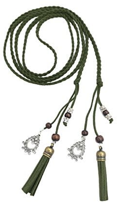 Exotische Damen Mädchen Gürtel Bauchkette mit Quaste und Holzperlen 150cm Lang Geflochtene Waist Belt