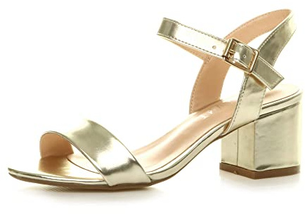 AJVANI Womens ladies mid low block heel peep toe ankle strap strappy party sandals size