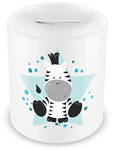 Samunshi® Kinder Spardose mit dem Motiv Zebra Tier - Jungen und Mädchen Sparschwein Sparbüchse weiß