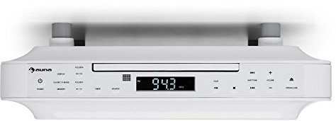Auna KRCD 100 BT - Radio de Cocina, Bluetooth, Reproductor de CD, Temporizador, Despertador, Sintonizador FM, MP3, Pantalla LCD, 29 x 8 x 26,5 cm, 1,2 kg, 2X 12 W RMS, Blanco