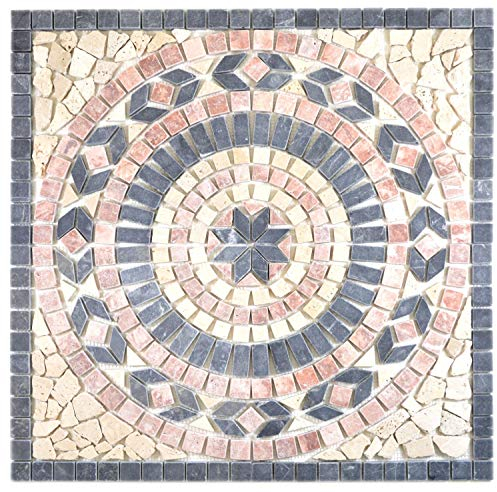 Naturstein Mosaik Einleger Fliese Groß Travertin rosso schwarz beige für WANDDEKO BAD WC KÜCHENDEKO