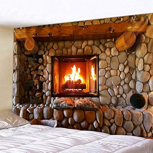 Kanora Firplace Tapisserie Kunst Retro Herd Druck Tapisserie Kunst Wandbehang Tapisserie Zimmer Tagesdecke Dekor Weihnachten Kamin (Kamin, 177,8 x 228,6 cm)