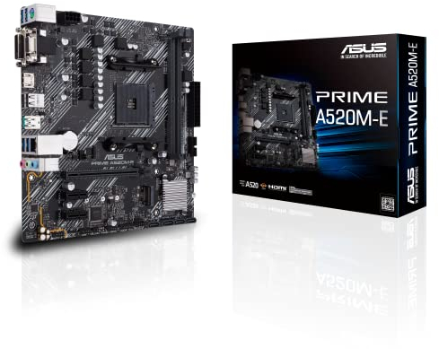 ASUS Prime A520M-E Mainboard Sockel AM4 (AMD Ryzen, micro-ATX, M.2, 1Gbit/s-Ethernet, SATA 6Gbit/s, USB 3.2 Gen 2 Typ-A)