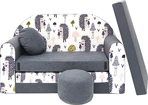 BDW Schlafsofa für Kinder mit Sitzhocker/Kissen, Coton, GRAU 168 x 98 x 60 cm