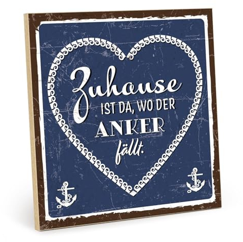 TypeStoff Holzschild mit Spruch – Anker – im Vintage-Look mit Zitat als Geschenk und Dekoration zum Thema Familie und Zuhause - HS-00807
