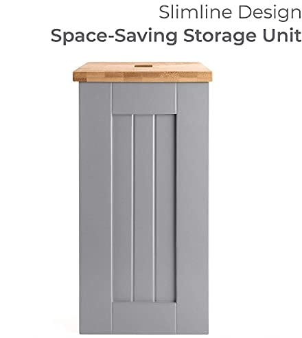 Grey Slimline Multipurpose Wooden Grey Free Standing Toilet Roll Paper Tissue Holder Bathroom Storage Unit Solution Slimline Roll Paper Cabinet, Compact Wooden Shaker, Multi-Purpose Cleaning Tidy Box