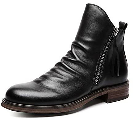 ERLINGO Stivaletti da uomo in ecopelle, classici con doppia cerniera laterale Chelsea stivaletti vintage antiscivolo comodi da camminare, scarpe da lavoro casual, Nero , 39 1/3 EU