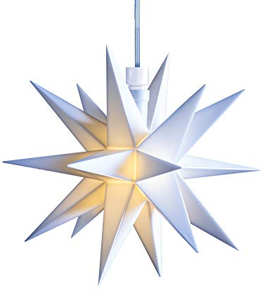 STEINFIGURENWELT GIEBEN 3D Ministern Ø 12 cm LED Stern Weihnachtsstern mit Timer Fenster Deko innen 5m Kabel + Trafo (Weiß)
