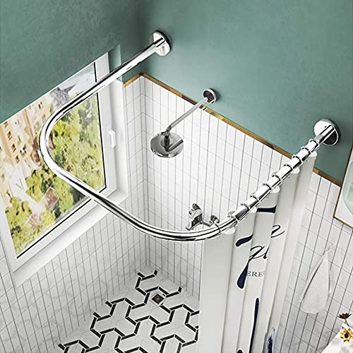 ZAIGI Duschstange Ohne Bohren U-Form Duschvorhangstange Eck Badewanne Bogenstange Teleskop Aus Edelstahl Eckduschstange für Umkleidekabine Kabinenstange Silver 80×80×80cm