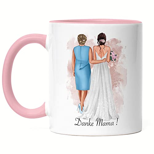Kiddle-Design Brautmutter Tasse Rosa Geschenk Mutter der Braut Bräutigam Hochzeit Personalisiert Trauzeugin Fragen Brautjungfer Mama Tochter