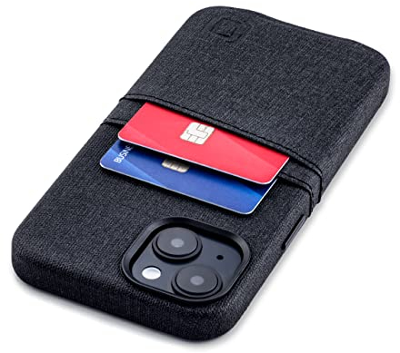 Dockem Card Case for iPhone 14 with Built-in Metal Plate for Magnetic Mounting & Wallet with 2 Holder Slots: M2 Luxe Canvas-Style Synthetic Leather (Black)