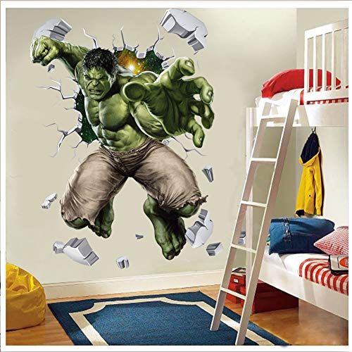 Amiiba - Adesivi murali 3D - Hulk che emerge dal muro - per camera dei bambini e soggiorno - Decorazione murale - 40 cm x 60 cm (Hulk)