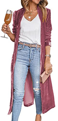 Yimoon Cardigan in velluto aperto sul davanti colletto con risvolto capispalla paillettes spolverino cappotto in velluto lungo blazer per le donne, Rosato., Large
