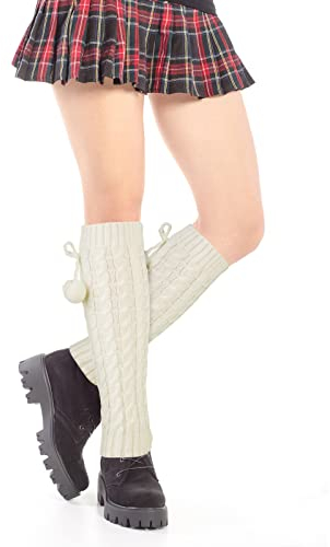 Yolev Damen Stulpen Leg Warmers Winter Gestrickte Beinstulpen Lange Beinwärmer mit Wollknäuel Lolita Stil Damen Mädchen Bekleidungs Zubehör