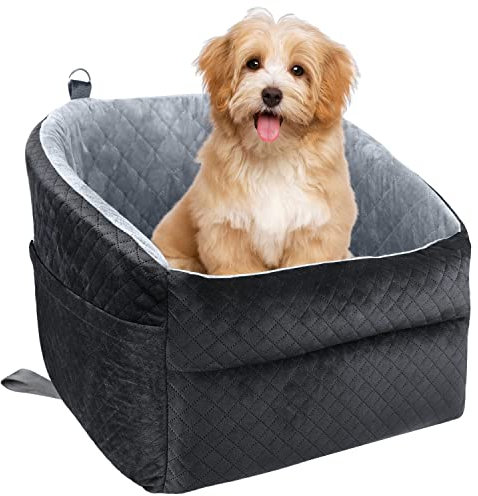 Dog Car Seat for Small Dogs, Upgrade Dog Booster Seat,Detachable and Washable Pet Car Seats with Thick Cushion Safety Leash and Storage Pockets(Black/Grey)
