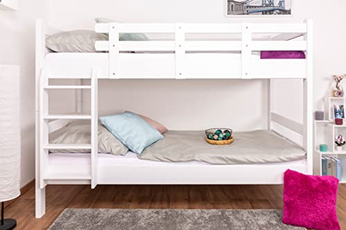 Etagenbett für Erwachsene Easy Premium Line K20, Kopf- und Fußteil gerade, Buche Vollholz massiv Weiß - 90 x 200 cm (B X L), teilbar