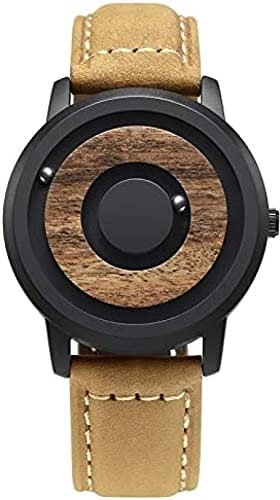 New Wooden Dial Simple Magnetic Steel Ball Fashion Concept Watch Parallel Steel Ball Holder Men's Watch Casual Quartz Watch,Yellow,YUYANAIAI