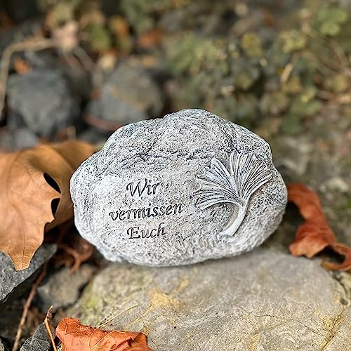 eberin · Friedhof · Grab · Großer Gedenkstein · Ginkgo/Ginkgoblatt mit Trauerspruch Wir vermissen Euch