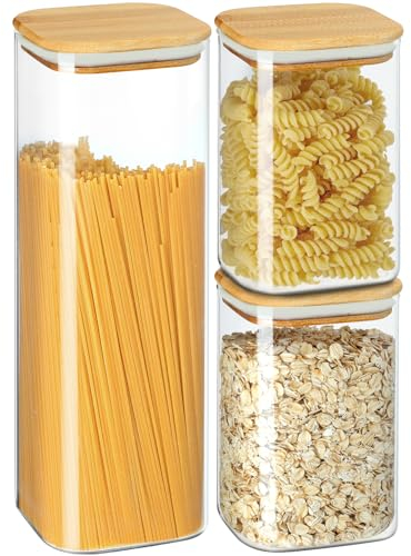 YUEYEE Vorratsdosen mit Deckel Luftdicht,Spaghetti Aufbewahrung Transparente Glasbehälter mit Deckel für Nudeln,Mehl,Reis,Bohnen,Nüsse Vorratsgläser mit Deckel,3er Set Vorratsgläser mit Deckel