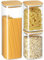 YUEYEE Lot de 3 Bocaux de Rangement en Verre Avec Couvercles en Bambou avec Couvercles pour Nouilles,Pâtes,Farine,Riz,Haricots, Céréales