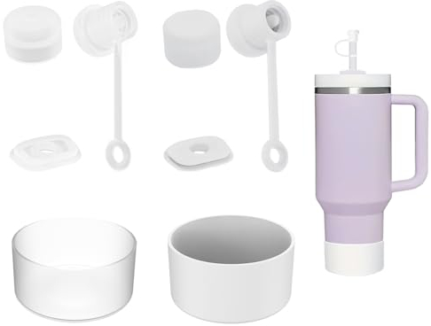 Stanley Cup Accessories Set of 8,XYOFUN Silicone Spill Proof Stopper, Silicone Bumper Boot,Leakproof Silicone Seal Kit,Water Bottle Bottom Sleeve for Stanley Cup 2.0&1.0 40oz/30oz(White*4,Clear*4)