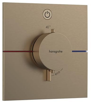 hansgrohe ShowerSelect Comfort E, termostato empotrado , grifo con botón de seguridad (SafetyStop) a 40 °C, termostato rectangular para ducha y bañera, mezclador para 1 función, bronce cepillado