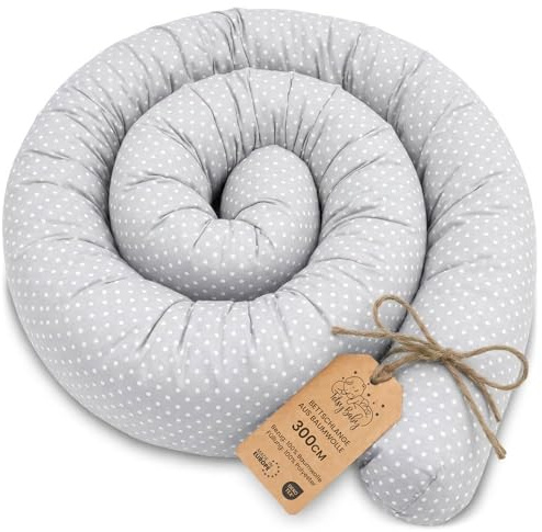 Totsy Baby Seitenschläferkissen Bettschlange Body Pillow 300 cm Baumwolle - Kopfkissen lang Bettrolle Schlafkissen Nackenrolle Kissen Oeko-Tex Tupfen auf Grau