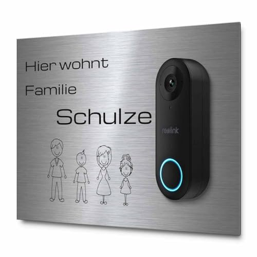 Hochwertiges Klingelschild für Reolink Video Türklingel - personalisiertes Namensschild aus Edelstahl mit Gravur | kompatibel mit Reolink Klingel - hochwertiges Funkklingel Zubehör