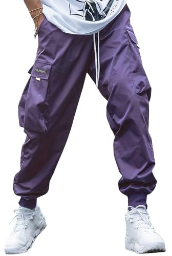 shownicer Pantaloni Cargo Uomo Pantalone da Uomo Casual Cotone Pantaloni Jogging Elastico Pantaloni con Multi Tasche A Viola L