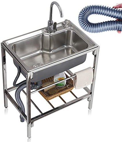 Fregadero industrial de acero inoxidable para uso general, lavabo con grifo y estantes de almacenamiento para lavadero, garajes, baño, patio trasero, granja