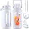 BLUEGO 2000ml Bouteilles d'eau en verre avec 2 couvercles Gourd avec paille 2L Grande bouteille d'eau avec marqueurs de temps et de capacité pour salle de sport Maison Étanche, Blanc